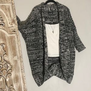 MISS ME BLACK MARL CHUNKY OPEN KNIT SWEATER CARDIGAN